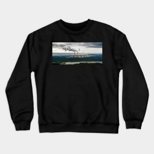 Aerial view of power plant and smoke from chimneys Crewneck Sweatshirt